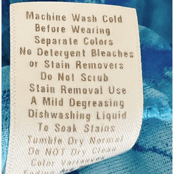 Fresh Produce Linen Turtle Print Blouse Womens Medium Blue Long Sleeve Tie Neck - Picture 8 of 9